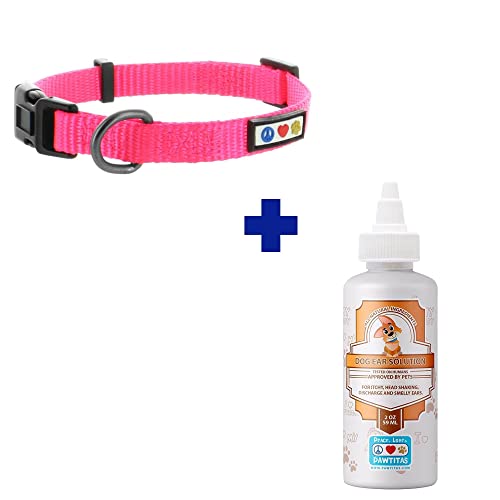 Pawtitas Pet Care Bundle - Adjustable Pink Collar & 100% Natural Ear Cleaner for Small Dogs