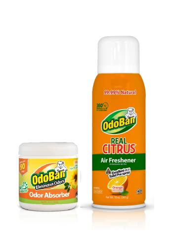 OdoBan Aroma Eliminator Set - Natural Citrus Freshener & Smell Absorber, 10oz Spray & 14oz Gel