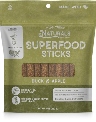 Dog Treat Naturals Duck & Apple Sticks - Joint Support with Turmeric, All-Natural Ingredients - 10oz