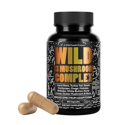 Wild Foods Mushroom Supplement Complex - Boosts Energy, Cognitive Performance & Immunity - 60 Caps