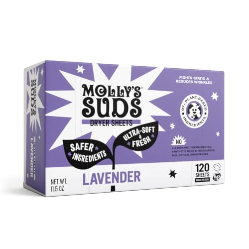 Molly's Suds Fabric Softener Dryer Sheets - Plant-Based Static Reducer, Peppermint - 120 Sheets