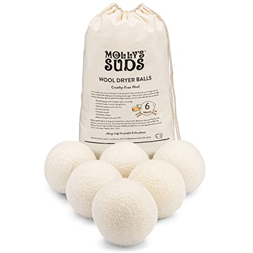 Molly's Suds Wool Dryer Balls - Reduce Drying Time, Hypoallergenic & Hand-Felted - Set of 6