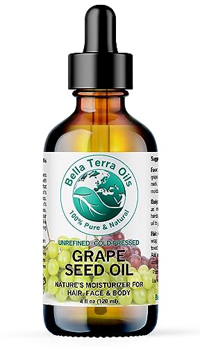 Bella Terra Oils Body Oil - Hydrating Grape Seed Oil with Polyphenols for Silky Skin - 4oz