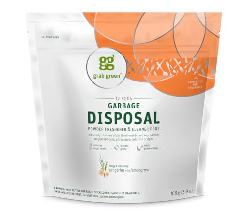 Grab Green Garbage Disposal Cleaner Pods - Deodorizes & Prevents Clogs, Thyme + Fig Leaf - 12 Pods