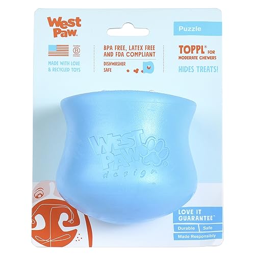 West Paw Dog Toy - Interactive Treat Dispenser, Durable, Recyclable, 4" Aqua Blue