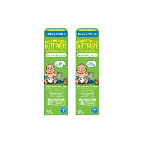 Boudreaux's Butt Paste Diaper Rash Cream - Fast Relief, Natural Aloe, 16% Zinc Oxide - 2 Pack, 4oz