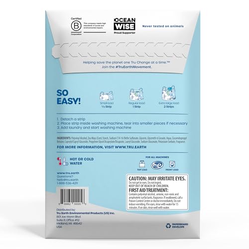 Tru Earth Laundry Detergent Sheets - Paraben-Free, Gentle on Sensitive Skin - 64 Sheets