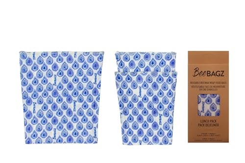 BeeBAGZ Beeswax Food Wrap Bags - Natural Freshness, Reusable & Plastic-Free - 2 Small, 1 Medium