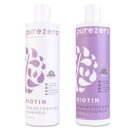 Purezero Biotin Shampoo & Conditioner Set - Thicker, Fuller Hair, 100% Vegan - 12oz