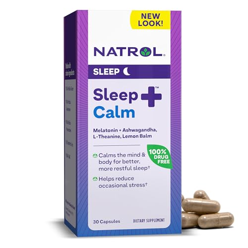 Natrol Sleep+ Calm Melatonin 6mg - Promotes Restful Sleep, Reduces Stress - 30 Capsules