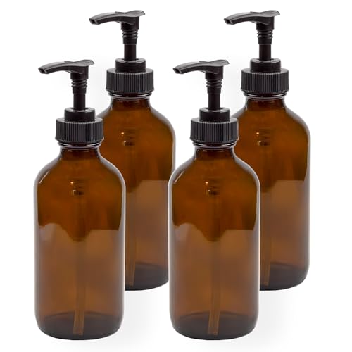 Cornucopia 8oz Glass Pump Bottles - UV Protection, BPA-Free, Versatile Use - 4-Pack