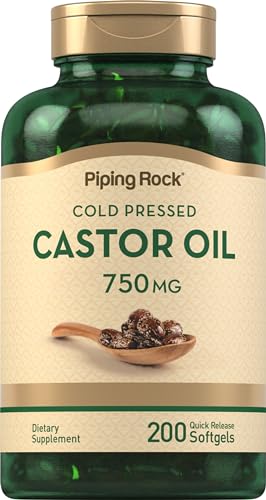 Piping Rock Castor Oil Softgel Capsules - Cold Pressed, Non-GMO, Gluten Free - 750mg, 200 Count