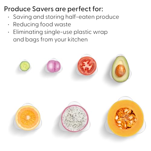 W&P Reusable Produce Savers - Keep Fruits & Veggies Fresh, BPA-Free Silicone, Set of 7