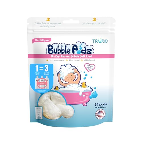 TruKid Bubble Podz - Gentle Bubble Bath for Sensitive Skin, Natural Ingredients - Bubblegum, 24 Podz