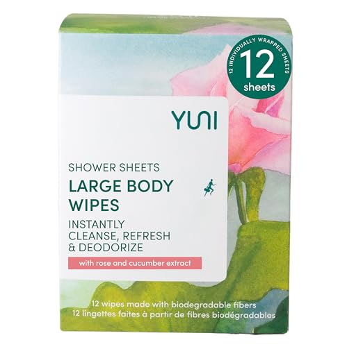 YUNI Beauty Body Wipes - Cleanse & Deodorize with Aloe & Green Tea, Rose Cucumber - 12 Count