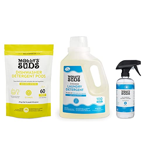 Molly's Suds Household Cleaner Bundle - Non-Toxic, Plant-Based, Peppermint Scent - 3 Items