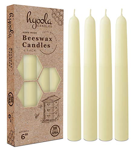 Hyoola Beeswax Taper Candles - Non-Toxic, Dripless Design, Elegant Home Decor - 4 Pack