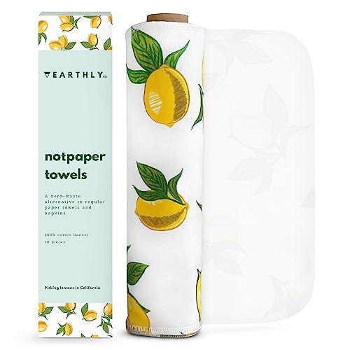 Earthly Co. Reusable Paper Towels - Durable Cotton Cloth, Absorbent & Compostable - 10 Pack