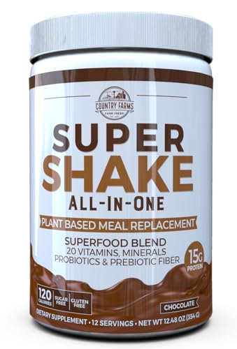 Country Farms Protein Powder - 15g Plant Protein, 30 Superfoods, Probiotics - Chocolate, 12.48oz