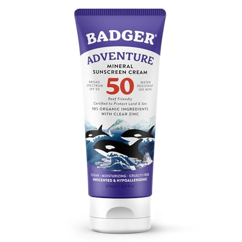 Badger Mineral Sunscreen SPF 50 - Broad-Spectrum, Reef-Safe, Hypoallergenic - 2.9 fl oz