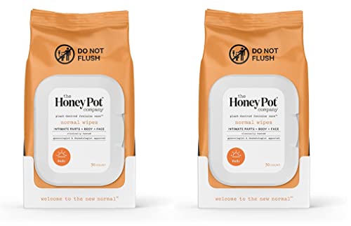 The Honey Pot Company Feminine Wipes - Soothing, Plant-Based Care, 30 Count, Pack of 2