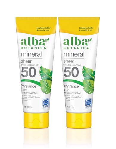 Alba Botanica Mineral Sunscreen - Broad Spectrum SPF 50, Water Resistant, 2-Pack of 4 fl oz