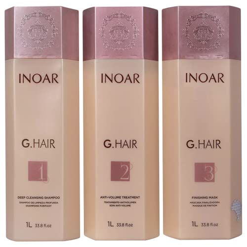 INOAR G.Hair Keratin Smoothing System Kit - Reduces Frizz, Deep Hydration - 33.8 oz Each