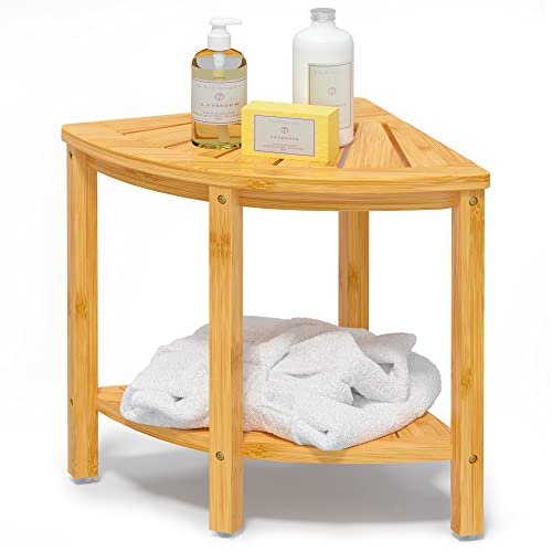 Bamfan Bamboo Shower Bench - Ergonomic Design, Waterproof, Space-Efficient Storage - Indoor/Outdoor