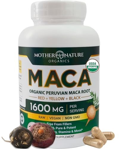Mother Nature Organic Maca Root Capsules - Boosts Energy & Hormone Balance, 1600mg, 120ct