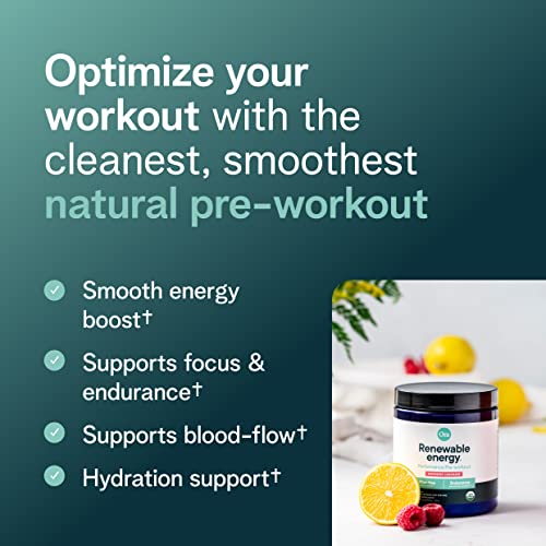 Ora Organic Pre-Workout Powder - Jitter-Free Energy & Focus, Vegan - Raspberry Lemonade, 20 Servings