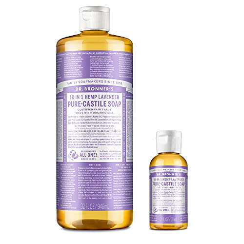 Dr. Bronner's Pure-Castile Liquid Soap - Lavender, Organic Ingredients, 32oz & 2oz Travel Size