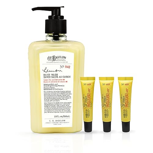C.o. Bigelow Lemon Hand Soap Set - Nourishing Hydration, Paraben-Free, Vegan - 10oz & Lip Cream Trio