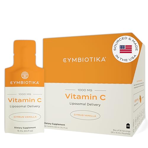 CYMBIOTIKA Liposomal Vitamin C Packets - Immune Support & Collagen Boost, Citrus Vanilla - 30ct