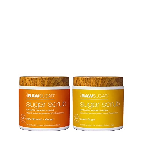 Raw Sugar Body Scrub Bundle - Exfoliating Coconut & Lemon, Vegan, Plant-Derived - 2 Pack
