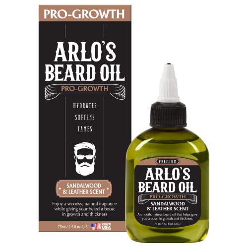 Arlo's Pro Growth Beard Oil - Boosts Hair Growth, Sandalwood Leather Scent - 2.5 oz