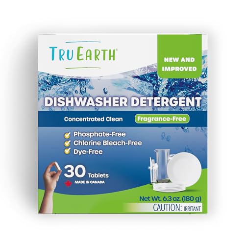 Tru Earth Dishwasher Detergent Tablets - Powerful Grease Removal, Fragrance-Free - 30 Tabs