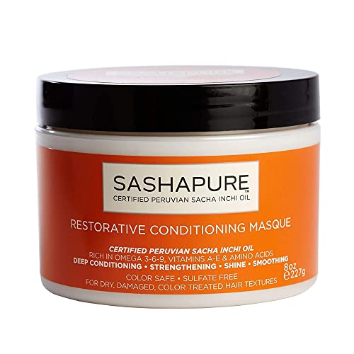 SASHAPURE Restorative Conditioning Masque - Strengthens, Hydrates with Organic Sacha Inchi Oil - 8oz