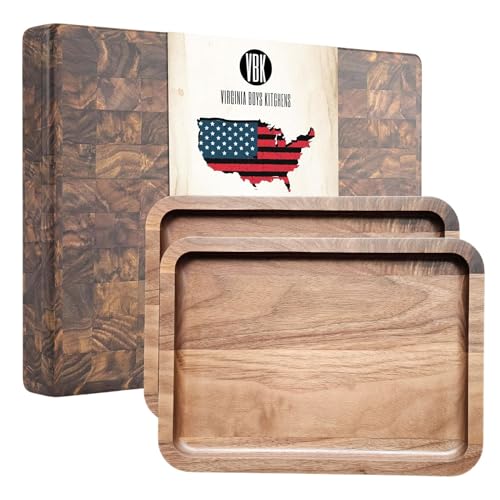 End Grain Walnut Cutting Board Set - Durable, Tree-Planting Initiative, 20x16in & Valet Tray