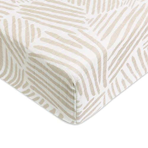 Babyletto Organic Cotton Crib Sheet - GOTS-Certified, Ultra-Soft Muslin, Oat Stripe - 52" x 27.75"