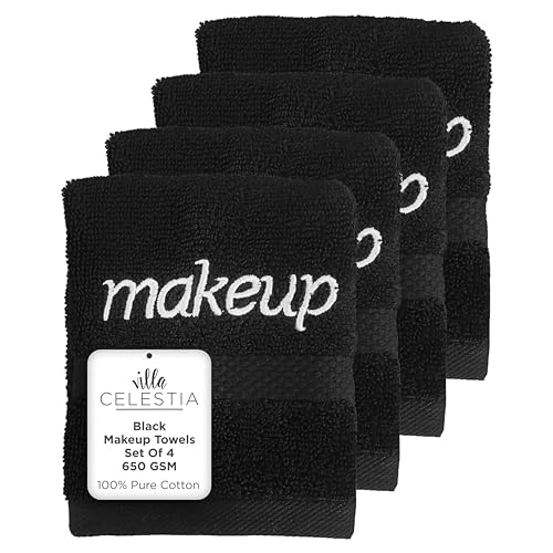 Villa Celestia Makeup Remover Towels - Soft 100% Cotton, OEKO-TEX Certified - Set of 4, 13"x13"