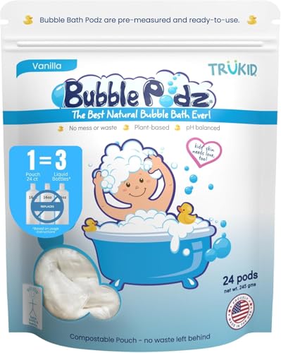 TruKid Bubble Podz - Gentle Vanilla Bubble Bath for Kids, Balanced pH, 24 Single-Use Pods