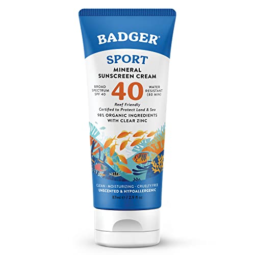 Badger Sunscreen - Broad Spectrum SPF 40, 98% Organic, Reef Safe, Water Resistant - 2.9 fl oz