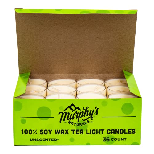 Murphy's Naturals Soy Wax Tea Light Candles - Vegan, Fragrance-Free, Made in USA - 36 Candles