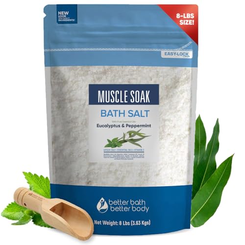 Natural Muscle Soak Bath Salt - Epsom Salt with Peppermint & Eucalyptus, Vitamin C - 128oz