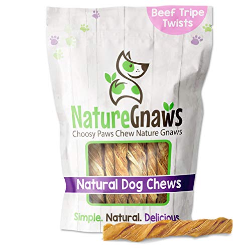 Nature Gnaws Tripe Twists - Grain-Free Dental Chews, Natural Beef Treats for All Breeds - 10 Count