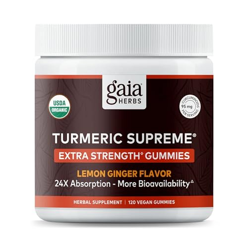 Gaia Herbs Turmeric Gummies - Supports Joint Mobility, Vegan & Gluten-Free - Lemon Ginger, 120ct