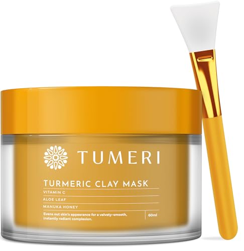 TUMERI Turmeric Clay Face Mask - Fades Dark Spots, Hydrates, Pore Minimizer - 2 oz with Brush