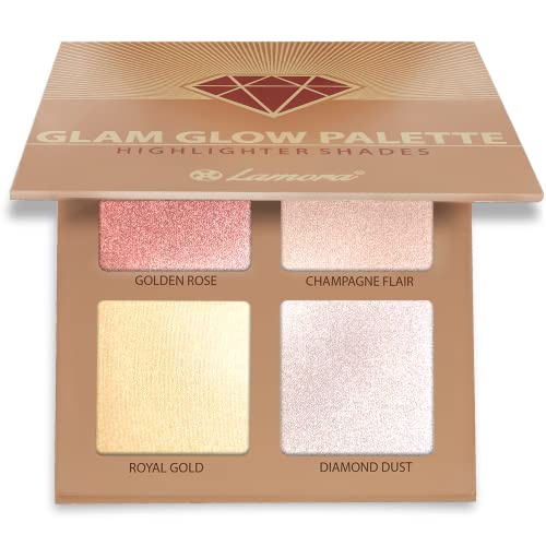 Lamora Highlighter Palette - Radiant Glow, Vegan & Hypoallergenic - 4 Shimmer Colors, Travel Size