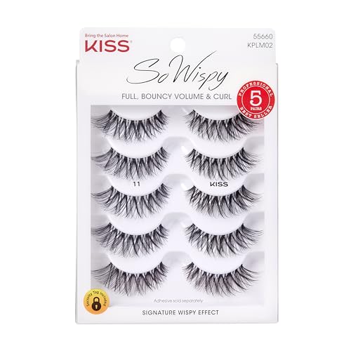 KISS So Wispy False Eyelashes - Voluminous, Reusable, Contact Lens Friendly - 5 Pairs, 12mm