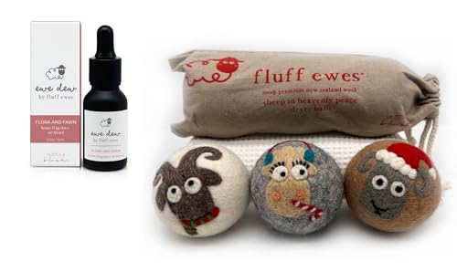 Fluff Ewes Wool Dryer Balls - Natural Fabric Softener, Hypoallergenic, 2 Pack with Essential Oil